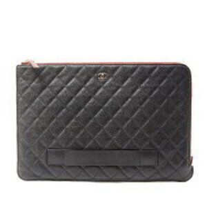 Chanel Caviar Leather Clutch Bag Matelasse Quilted Black